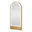 Salon Mirror - Arched Gold Framed LED Station Mirror with Integrated Plug Socket, Smart Touch Sensor & 3-Colour Lighting Modes